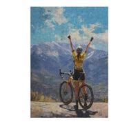 Cyclist Celebrating Victory Landscape Jigsaw Puzzle for Adults, 300 Piece
