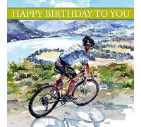 Cyclist Happy Birthday Card with Stunning Watercolour Image and Gold Foil Detailing