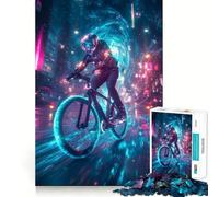Cyclist in Neon City 1000 Piece Jigsaw Puzzles for Adults Jigsaw Creative Play High Def Print Real Challenge Birthday Art Gift (38x52cm)