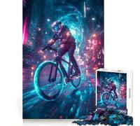 Cyclist in Neon City Jigsaw Puzzles for Teenagers 1000 Piece Logic Train Skill Play Fun Play Evening Game (38x26cm)