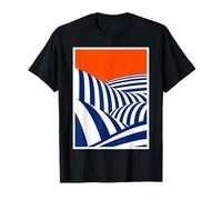 Cyclist on Blue Stripe Hills Retro Sunset Minimal Art T-Shirt