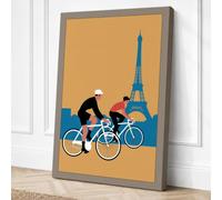 Cyclists in Paris Retro Canvas Wall Art Print 18x12 Inch