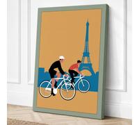 Cyclists in Paris Retro Canvas Wall Art Print 30x20 Inch | Sage