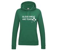 Cyclops Print Blood Sweat And Tears Ireland Six Nation Rugby HOODIE Ladies GREEN Ladies 16/18