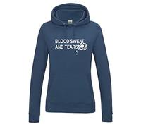 Cyclops Print Blood Sweat And Tears Scotland Six Nation Rugby HOODIE Ladies NAVY Ladies 14/16