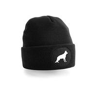 Cyclops Print German Shepherd Dog Walking Beanie Hat Black/White