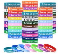 CYCLUSIVE Jesus Loves You Silicone Wristbands Colorful Rubber Bracelets Motivational Rubber Wristbands Christian Bracelets Silicone Inspirational Bracelet for Men Women Party Favors, Youth, Adult