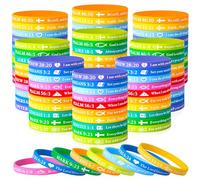 CYCLUSIVE Ultra-Thin 100 Pieces Christian Rubber Bracelets Bulk Bible Verse Scripture Silicone Wristbands Gifts for Sunday School Prizes （ Fresh Colors ）