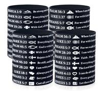 CYCLUSIVE Ultra-Thin Christian Rubber Bracelets Bulk Bible Verse Scripture Silicone Wristbands Gifts for Sunday School Prizes Bible Silicone Bracelets, 8 inches, Silicone