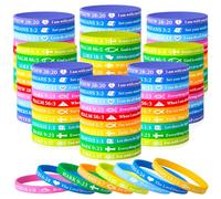 CYCLUSIVE Ultra-Thin Christian Rubber Bracelets Bulk Bible Verse Scripture Silicone Wristbands Gifts for Sunday School Prizes Bible Silicone Bracelets, 8 inches, Silicone