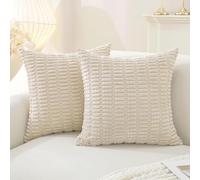 CYCMACO Corduroy Cushion Cover, Set of 2, 40 x 40 cm, Square Cushion Covers with Hidden Zip, Soft Decorative Cushion Covers for Sofa, Bedroom, Beige