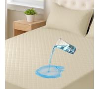 CYCMACO Waterproof Double Mattress Protector 140 x 200 cm, Anti-Dust Mite Mattress Protector with Elastic All Around Design, Breathable, Extra Deep, Machine Washable, Durable, Removable, Khaki