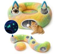 Cycodo Indoor Cat Tunnel Bed,Shape-Shifting Pet Cave with Circle Cushion,Luminescent Donut Tunnel Toy for Kitten/Puppy/Rabbit(Rainbow)