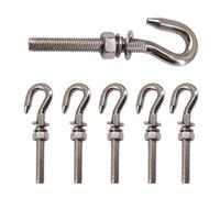 CYCOOPE M10 6Pcs 304 Stainless Steel Hook Bolt with Washers and Nut Long Shank Round Hooks Threaded Rod Eyelet Bolts