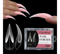 Cycullinyt Curved Stiletto Nail Dual Forms for Poly Gel Extension of 3D Eagle Claw, Hawk Shape Full Cover Acrylic Nail Forms, Reusable Nail Molds for Halloween Nail Art Design 140 Pcs 14 sizes