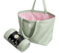 CYD Beach Day Shoulder Tote for Women, Soft Crinkle Fabric Summer Bag, Packable Pastel Pool Purse with Dual Exterior Pockets, 16L Vacation Shopper for Swimwear, Flip Flops, Snacks, Sunglasses, Travel