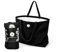 CYD Monochrome Beach Shoulder Bag, Black White Horizontal Crinkle Tote