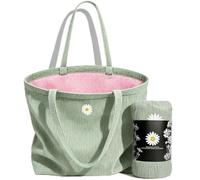 CYD Reversible Tote Bag for Women, Green Pink Vertical Pastel Design