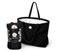 CYD Soft Tote Bag for Women, Black White Open Top Horizontal Carryall