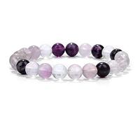 CYDXD 8mm Natural Stone Bracelet-Amethyst and Rose Crystal Beads Elastic Adjustable Handmade Beaded Bangles for Men Women Handmade Gifts 8mm