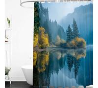CYDXD Autumn Forest Shower Curtain,Autumn Leaves and Pine Trees Reflected in The Misty Mountain Lake Bathtub Curtain with Plastic Hooks for Home and Hotel Bathroom W 35.4" X L 70.9" (1 Panels)