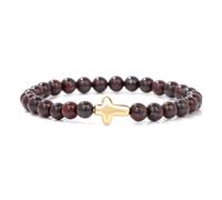 CYDXD Cross Natural Stone Bracelet,6mm Garnet Bead Bracelet with Gold Cross Charm Handmade Beaded Bangles for Men Women Jesus Christian Gifts 6mm