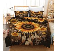 CYDXD Dreamcatcher Duvet Cover Single,Native American Style Bedding Set with Pillowcase,Vintage Yellow Sunflower Feather Soft Microfiber Quilt Cover for Girls Women Bedroom Single