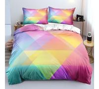 CYDXD Geometric Pattern Duvet Cover Double for Bedroom Decor,Pink Yellow Green Triangle Bedding Set with Zipper,Soft Cosy 3D Printed Microfibre Quilt Cover with Pillowcase Double