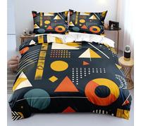 CYDXD Mid - Century Duvet Cover Double with Pillowcases,Modern Geometric Bedding Set for Boys Teens Adults,Yellow Orange Circles Triangles Print Quilt Cover for All Seasons Double
