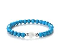 CYDXD Natural Stone Bead Bracelet,6mm Boho Blue Turquoise Bead with Heart Charm Elastic Adjustable Bangles for Men Women Birthday Yoga Handmade Gifts 6mm