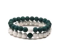 CYDXD Natural Stone Beaded Bracelet 2Pcs for Unisex Couple,Elastic Stretch Adjustable 8mm Beaded Bangles for Men Women Handmade Gifts Dark Green 8mm