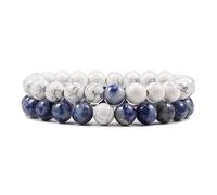 CYDXD Natural Stone Bracelet 2Pcs for Unisex Couple,8mm Beads,Handmade Beaded Elastic Bangles Gift for Couple Boyfriend Girlfriend Lovers White Dot Blue 8mm