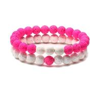 CYDXD Natural Stone Bracelet for Men Women,8mm Adjustable Stretch Pink and White Lava Rock Beaded Bangles for Your Lover Wife Girlfriend Anniversary 8mm