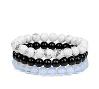 CYDXD Natural Stone Bracelet Set,Howlite,Black Onyx and Opalite 8mm Elastic Rope Beaded Yoga Bangles for Men Women Handmade Friendship Gifts 8mm