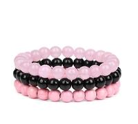 CYDXD Natural Stone Bracelets 3Pcs,8mm Rose Quartz and Black Onyx Round Beads Stretch Adjustable Beaded Bangles Friendship Gifts for Men Women Birthday 8mm
