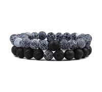 CYDXD Natural Stone Bracelets Set 2Pcs,8mm Dark Blue Vein Agate and Black Lava Rock Beaded Bangle for Lover Him Her Boyfriend Girlfriend 8mm