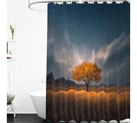 CYDXD Nature Landscape Shower Curtain,Autumn Scenery Of Yellow Trees and Grassland Under The Starry Sky Bath Curtain Waterproof,Washable and Easy Dry with Plastic Hooks W 70.9" X L 78.7" (1 Panels)