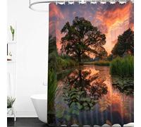 CYDXD Nature Landscape Shower Curtain,Trees Reflected On The Lake at Sunset Bathroom Curtain with Plastic Hooks,Washable and Easy Dry,Easy to install for Bathtub W 70.9" X L 70.9" (1 Panels)