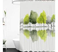 CYDXD Watercolor Shower Curtain,Green and Gray Trees Reflected in The Water Bathtub Curtain with Plastic Hooks,Durable and Washable Fabric for Modern Artistic Bathroom W 70.9" X L 78.7" (1 Panels)