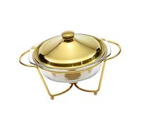 CYDZSRA Buffet Warmers Sets Combining Class And Functionality Catering Events Success With Variety Of Food Options Buffet Server With Metal Lid Glass Servers Clear, Gold, 20.3x 32.8cm