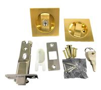 CYDZSRA Electroplated Sliding-Door Locks Pull Exquisite Interior Pockets Doorlock for Classroom Doors Hardware Lock Square Pocket Door Latch Multi Scene Double Hook Lock Body, Gold