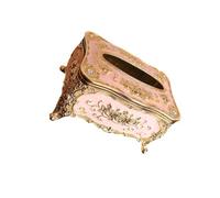 CYDZSRA Stylish European Tissue Cover Holder Royal Victorian Style Unique Rose Decor Fitting for Any Occasion European Paper Case Cover Removable Tissue Holder, Gold Pink, 18x12x9cm