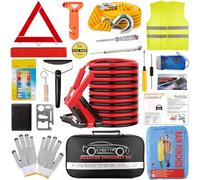 LRMI Road Rescue Car Emergency Kit-Emergency Escape Hammer,Triangle Warning Sign,Traction Rope,Tire Pressure Gauge,Reflective Vests and More Safety Accessories for Your Car or SUV