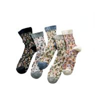 CYee 5 Pairs Women Sheer Socks Floral Coquette Aesthetic Transparent See Through Mesh Socks Fairy Embroidered Jacquard Sock, Colorful, One Size