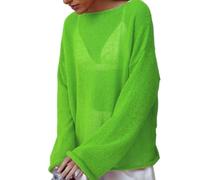 CYee Fairycore Cottagecore Clothing Y2K Aesthetic Pullover Grunge Cyber Blouse Long Sleeves Crochet Streewear Tops, Green, One size