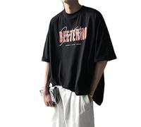 CYee Men’s Y2K Grunge Letter Print Oversized T-Shirt Summer Baggy Indie Sweatshirt Goth Harajuku Alt Streetwear, Black, Medium