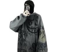 CYee Y2K Hoodie Cyber Grunge Alt Clothes Graffiti Jacket Zip Up Emo Sweatshirt Harajuku Oversized Hooded Pullover Acubi Goth, Dark Gray, XXL