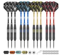 CyeeLife Darts Metal Tip Set, Steel Tip Darts Set Professional Metal Darts 12pcs 22 Grams Pro Dart Set with 4 Color Aluminum Shafts,24 Flights,20 Rubber O Rings,2 Flight Protectors,Dart Tool