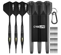 CyeeLife Soft Tip Brass Darts with Carry case and 30 Extra Points,Professional Plastic Darts Set 18g Black