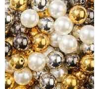 CYEENUT 160pcs Chunk Bubblegum Beads 20mm Pearl Beadable Bead Pen Ball Beads for Pen Bag Jewelry Making Necklace Bracelets (White&Golden&Silver)
